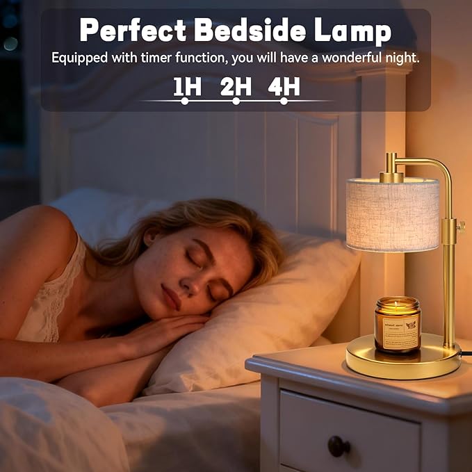NITOWOLF Candle Warmer Lamp, Candle Lamp Warmer with Timer Adjustable Height Wax Warmer Lamp for Jar Candles, Birthday Gifts for Women House Warming Gifts (Gold Linen)