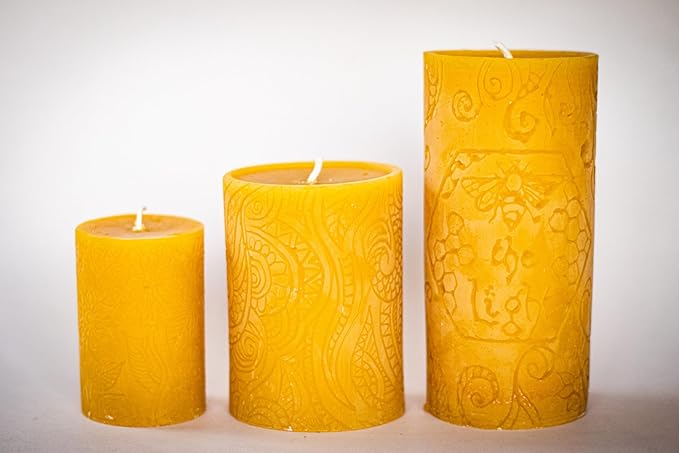 BeeTheLight Beeswax Pillar Candle - 100% Pure Bees Wax - Choose Your Size and Color - 24 Hour Burn Time - 2x3 - Unscented - Natural Light Honey Scent (Earthen Green, Small)