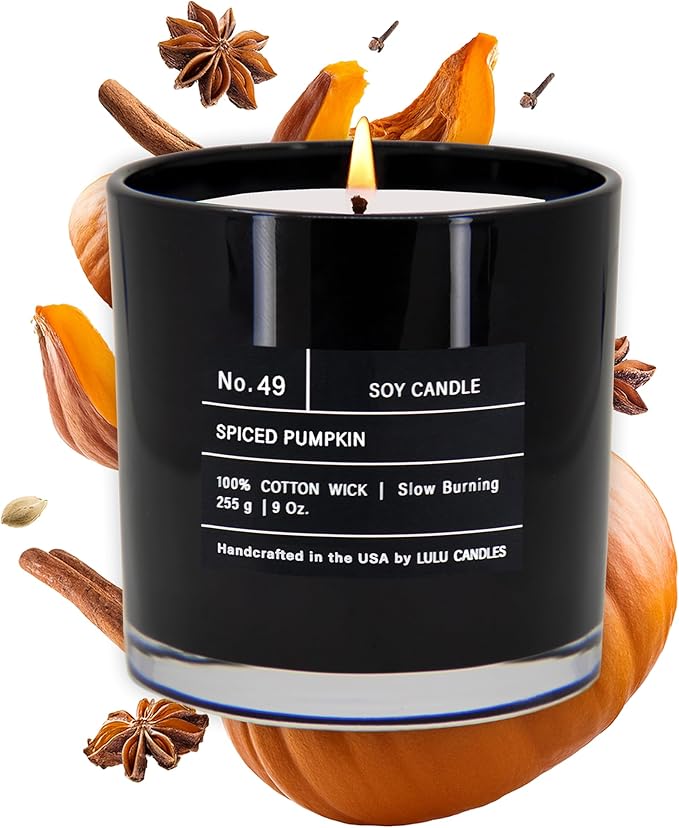 Lulu Candles | Spiced Pumpkin | Smells Like Pumpkin & Chai | Luxury Scented Soy Jar Candle | Hand Poured in The USA | Highly Scented Long Lasting (9 Oz.)