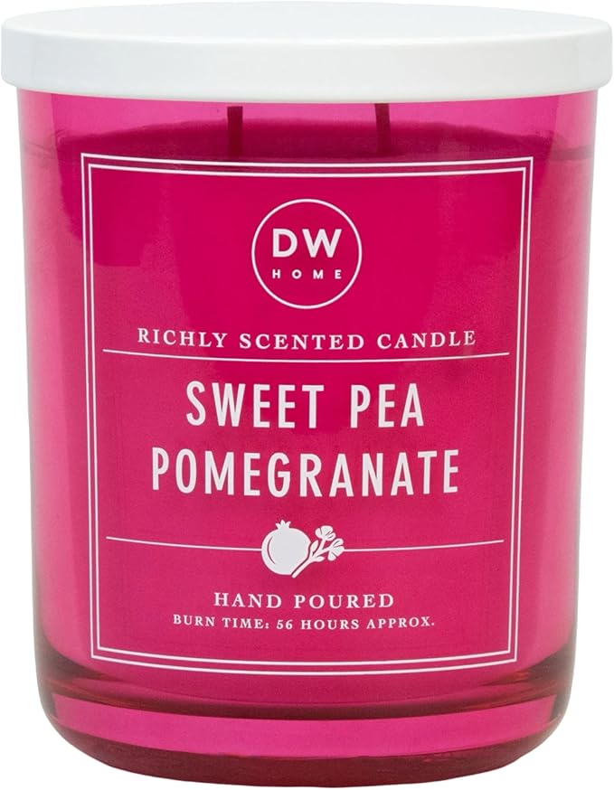 DW Home Sweet Pea Pomegranate Scented Candle – Sweet Pea Floral & Pomegranate Citrus Fragrance, 15 oz Double Wick Jar Candle, Long Burning Home Fragrance