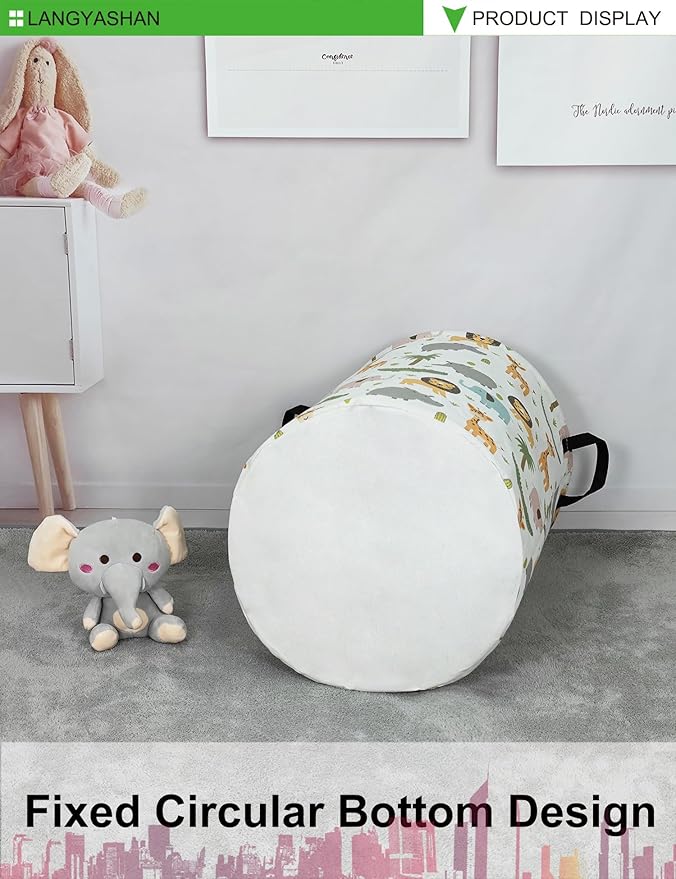 LANGYASHAN Laundry Basket Canvas Fabric Collapsible Organizer Basket for Storage Bin Toy Bins Gift Baskets Bedroom Clothes Children Nursery Hamper (Animal)