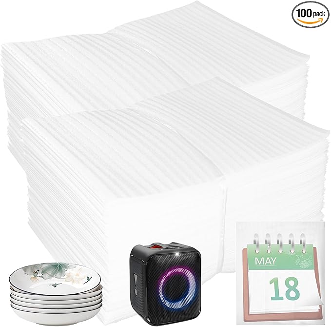 100 Pack 12''x 14'' Cushion Foam Pouches, Moving Supplies for Dishes, Packing Materials for Dishes & Cups, Glass Packing Paper and Plate Protectors for Moving(300x350x0.5MM)