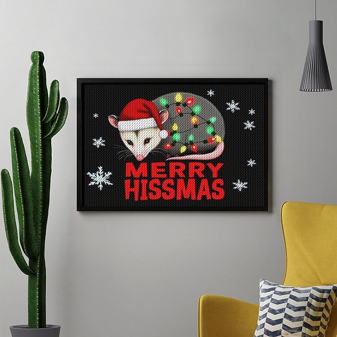 AIVKIEJK Diamond Painting Kits for Adults - Christmas Possum Merry Hissmas Painting DIY 5D Full Drill Diamond Dots Paintings with Diamonds Gem Art and Crafts Home Decor 8"x12"