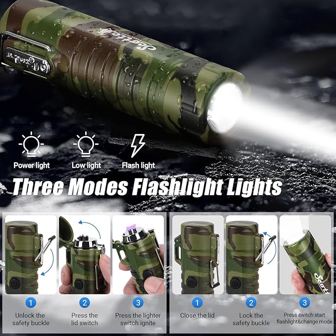 Scotte Plasma Windproof arc Lighter Electric Lighter and LED Flashlight - 2 in 1(Army Green)