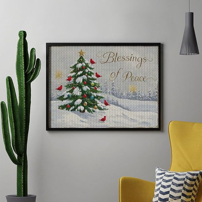 Diamond Painting Kits for Adults - Christmas Snowy Pine & Inspirational Blessings of Peace Painting DIY 5D Full Drill Diamond Dots Paintings with Diamonds Gem Art And Crafts Home Decor 12"x16"