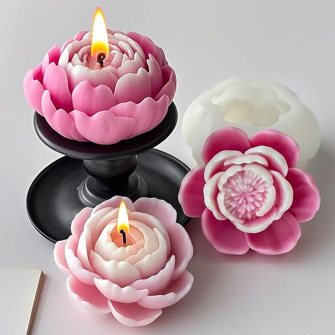 Tulip Flower Succulent Peony Half Open Rose Bud Cylinder Candle & Resin Mold - Resin Casting Silicone Molds for Home Decor & Candle Making Wave Spiral Mold