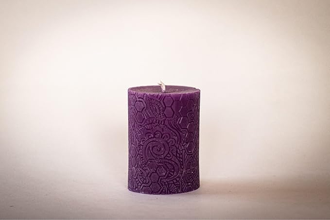 BeeTheLight Beeswax Pillar Candle - 100% Pure Bees Wax - Choose Your Size and Color - Up to 72 Hour Burn Time - Approx. 2x3, 3x4, 3x6 - Unscented - Natural Light Honey Scent (Cosmic Purple, Medium)