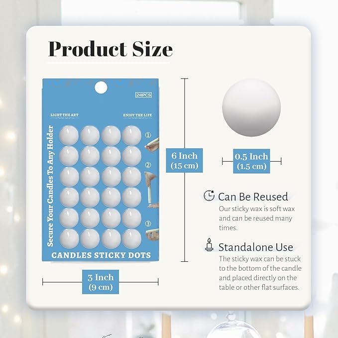 White Wax Candle Adhesive Dots - Unscented Sticky Dots for Taper Candles,Secure & Traceless Hold,Easy Clean DIY Candle Holders,Wedding & Home Decor 72/Pack