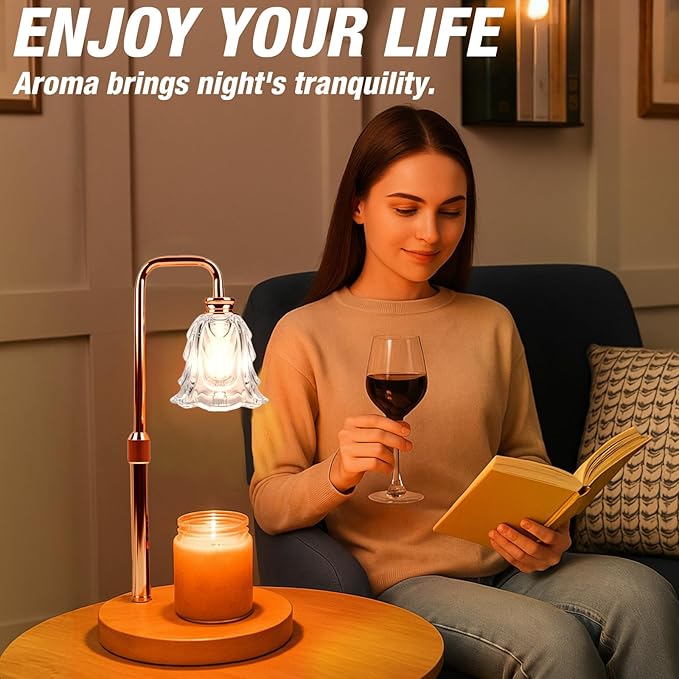 Candle Warmer Lamp with Timer and Dimmer, Electric Wax Warmers for Scented Candles with 5 Brightness Settings, Anti-Glare Lamp with Adjustable Height, Home Decor, Gift for Valentines, Birthday