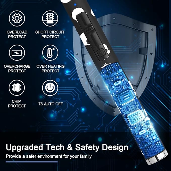 SUPRUS Electric Candle Lighter USB Type C Rechargeable Lighter with Upgraded LED Battery Display Safety Switch Flameless Plasma Windproof for Candle Cooking BBQs Fireworks (Skull)