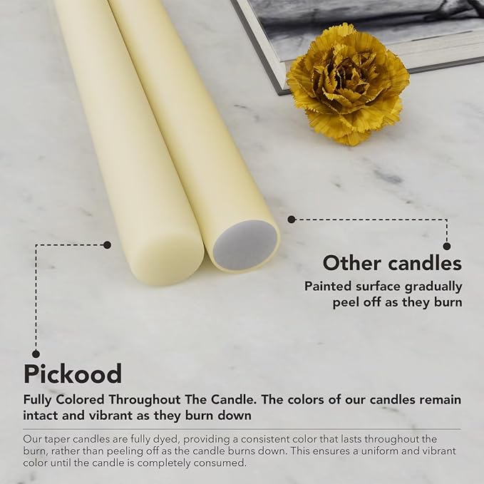 12-Inch Tall Dripless Taper Candles Set of 4 - Ivory Tapered Candles, Perfect for Wedding,Dinner - Smokeless, Unscented, Long Burning - Hand Poured, Colored Tall Candlesticks - Cream