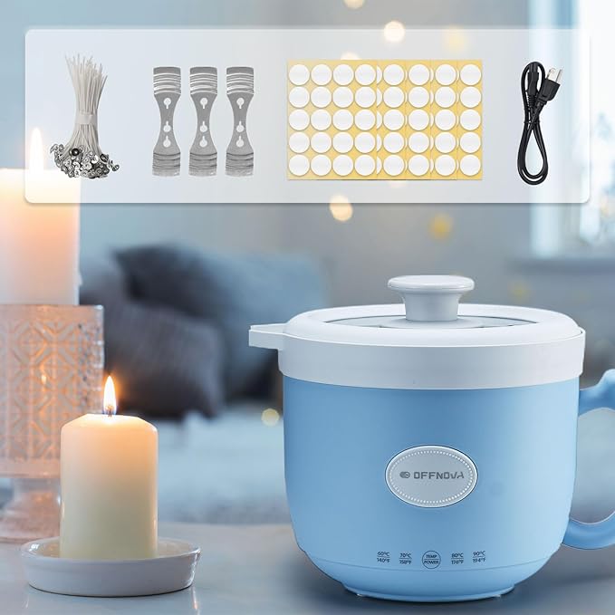 OFFNOVA Wax Melter 1.2L, 35OZ Candle Making Kit with Pouring Spout Suitable for Candle DIY Hobbyist Wax Warmer, Easy to Clean, Gift for Woman Man, Blue (Candle Melting Pot Kit)