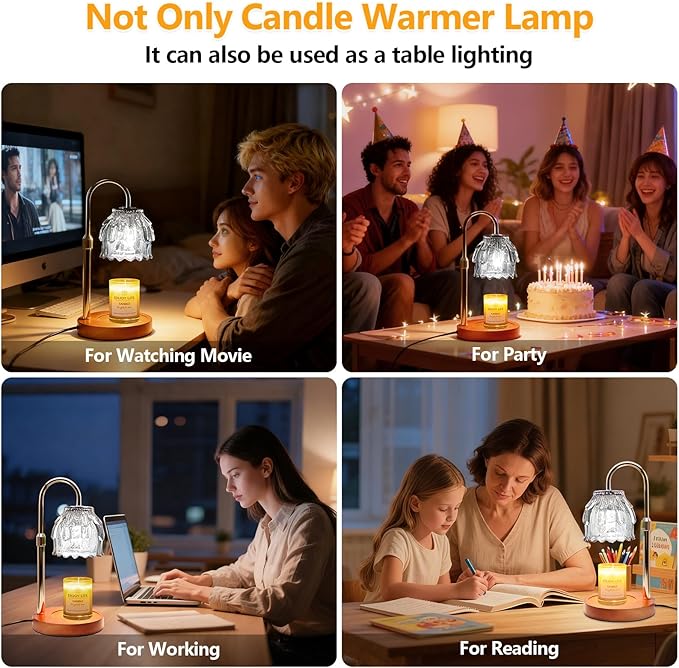 Candle Warmer Lamp with Timer and Dimmer 4-Level Dimmable Flower Light Heat Lamp for Jar Candles Adjustable Height Modern Cute Home Decor for Living Room Bedroom and Best Gift for Friends Lover.Silver