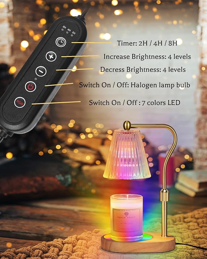 Engpure Candle Warmer Lamp with 7 LED Colors Changing,Candle Warmer with Timer Dimmer, Electric Candle Lamp with Adjustable Height Home Decor for Secented Jar Candles Christmas Gift for Mom Women
