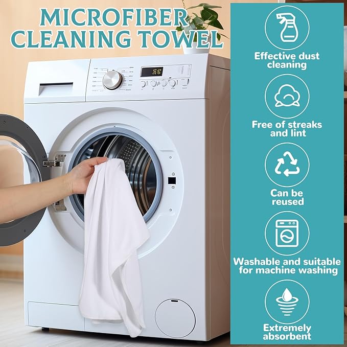 6 Pcs Extra Large Microfiber Cleaning Cloth Reusable Microfiber Towels Thick Washable Cleaning Towel for Home Office Windows Floors and Cars, 30 x 20 Inch(White)