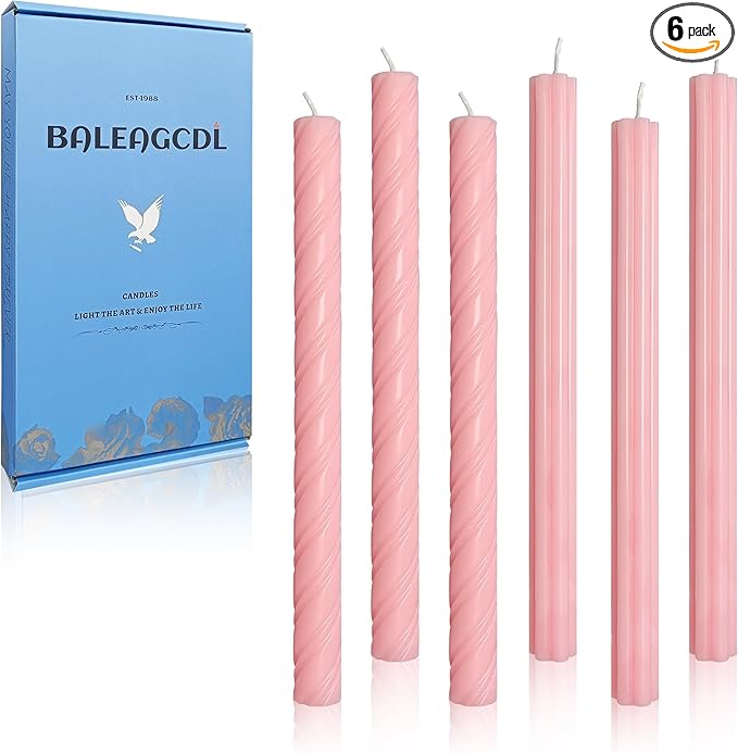 Dripless Unscented Pink Spiral Taper Candles Smokeless Long Lasting Burn 10 Inch Elegant Roman Column Candlesticks for Home Wedding Decorations