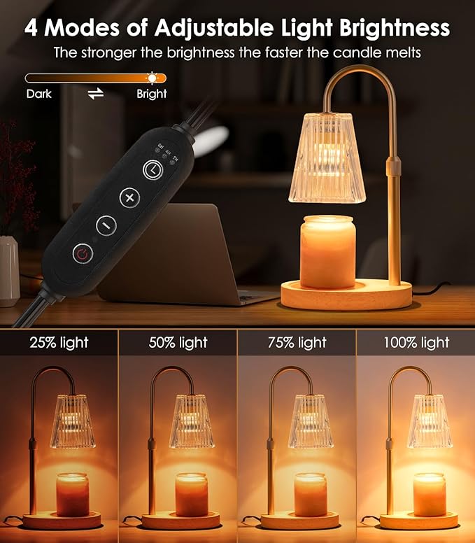 Vanranger Candle Warmer Lamp with Timer - Electric Dimmer and Adjustable Height for Small Jar Scented Wax Melts - Includes 2 Bulbs for Home Birthday