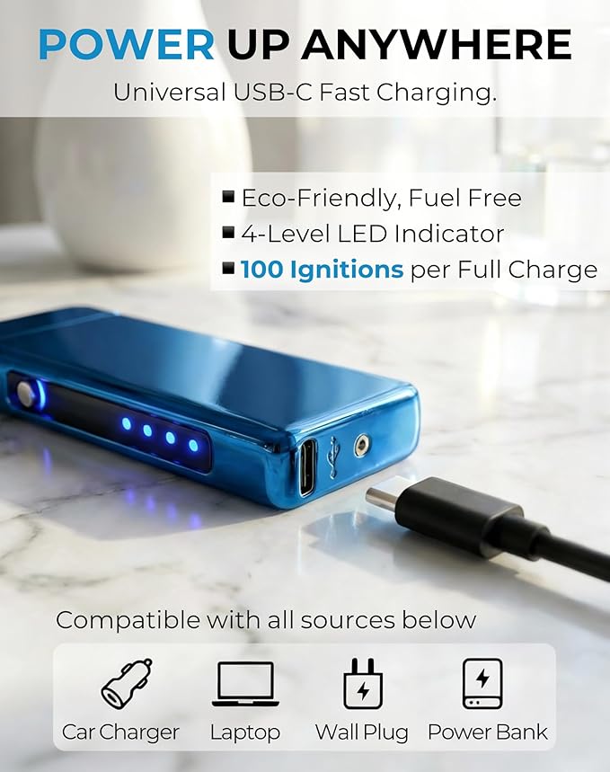 Electric Lighter USB Rechargeable Plasma Lighter, with Windproof High Power Arc Mirror-Polished Metal Ice Touch Surface, with Gift Box, for Outdoor Travel Grill BBQ Candle (Magic)