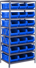 Quantum Storage Systems 2475-952BL Solid Heavy Duty 8 Shelves 21 HULK Blue Bins 75" H x 36" W x 24" D