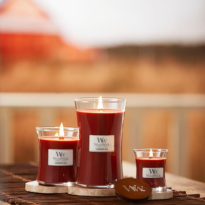 WoodWick Cinnamon Chai Holiday Candle Gifts for Women and Men, 21.5 oz Large Hourglass Candle with Crackling Wick