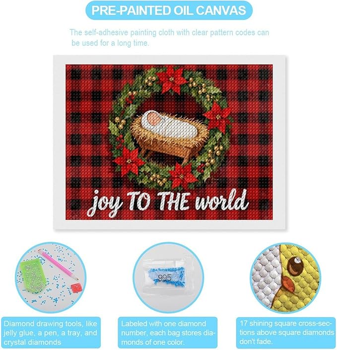 AIVKIEJK Diamond Painting Kits for Adults - Faith Christmas World Joy Painting DIY 5D Full Drill Diamond Dots Paintings with Diamonds Gem Art and Crafts Home Decor 12"x16"