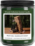 Homsolver Sandalwood Scented Candle, Natural Soy Candles with 50+ Hour Burn, 7oz Black Cedar & Sandalwood with Juniper Jar Candle, Woody Aroma for Home, Bedroom, Office, Calm and Grounded Fragrance