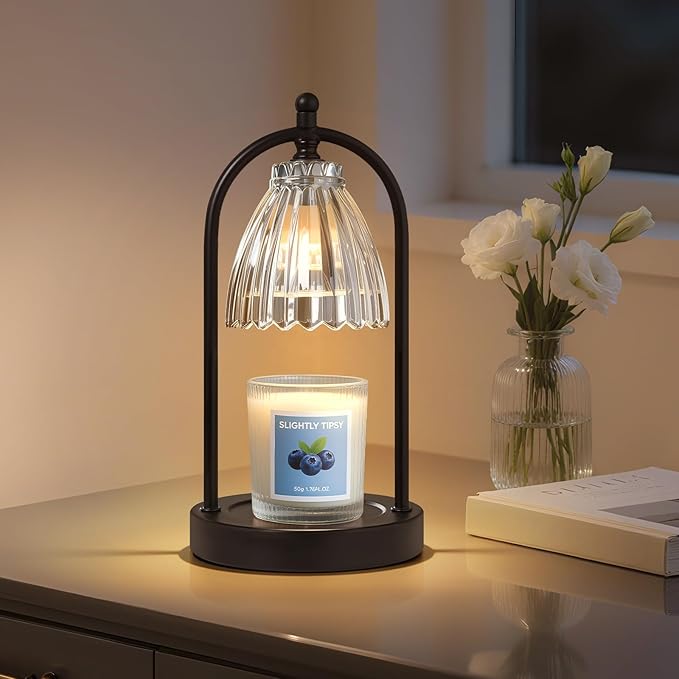 GyroVu Candle Warmer Lamp, Electric Candle Warmer with Timer & Dimmer with Vintage Glass Shade, Gifts for Mom Christmas Birthday Women, House Warming New Home Bedroom Decor