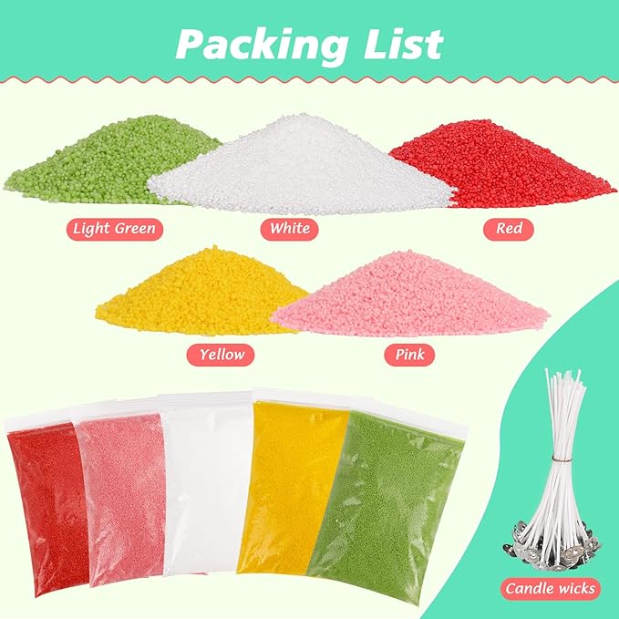 Blingfun 5 Color DIY Sand Wax Candle Making Kit – Refillable Pearled Wax with Candle Wicks, Scented Candle Supplies for Halloween, Christmas, Wedding, Home Decor (Sand Candle Craft Kit)