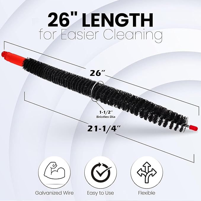 Dryer Lint Brush Vent Cleaner, Long Flexible Refrigerator Condensor Coil Cleaning Brush, Fridge and Radiator Cleaner Brush, 26 Inch,2 PC