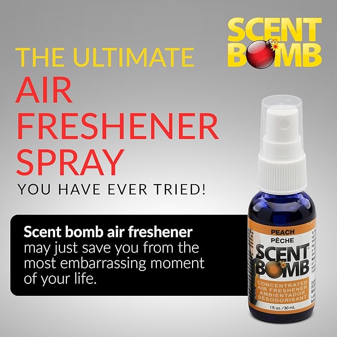 Scent Bomb Air Freshener Spray, Long-Lasting Odor Eliminator - Effective Deodorizer for Home & Car, Fresh Room Spray for Kitchen, Bathroom & Smell Neutralizer - 1 oz Pack of 4, Peach Scent