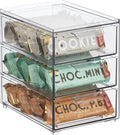 mDesign Plastic Stackable 3-Drawer Kitchen Storage Organizer - Bin with Divided Pull-Out Drawers for Pantry, Shelf, Fridge/Refrigerator, and Freezer Organization - Lumiere Collection - Clear