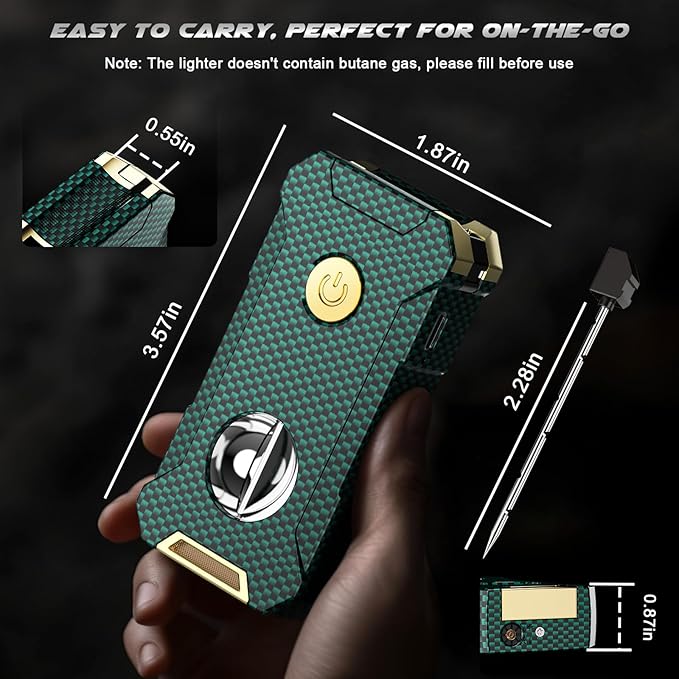 5-in-1 Torch Lighter with Cutter, Punch, Holder, and Draw Enhancer Tool, Adjustable Dual Jet Flames, Trendy Gift for Men, Refillable Butane Lighter, Rechargeable Lighters for Candle, Travel Outdoors