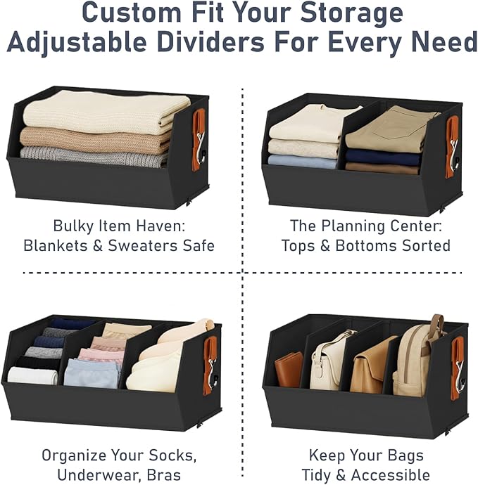 Hanging Closet Organizer Extra Large, Clothes Hanging Shelves for Closet with Divider, Collapsible Closet Storage System, Fabric Storage Bins for Home, Dorm, Rv, Sweaters, Handbags, Underwear, Sock