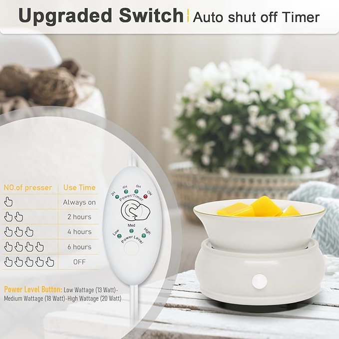 Wax Melter Candle Warmer with Timer - Ceramic Electric Scented Wax Melts Warmer 4-in-1 Candle Burner Melter Timer Adjust Fragrance Intensity Auto Shut Off for Home Office Bedroom Gift & Decor