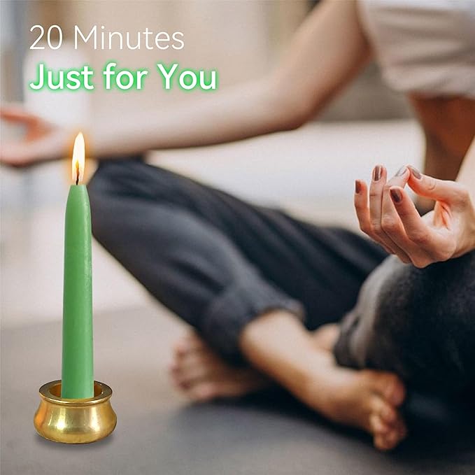 Mini Taper Candle Meditation Candles,20 Minute Prayer Green Candlestick Dripless Beeswax Candles with Brass Candle Holder for Yoga & Spiritual Ritual,30P-Gr