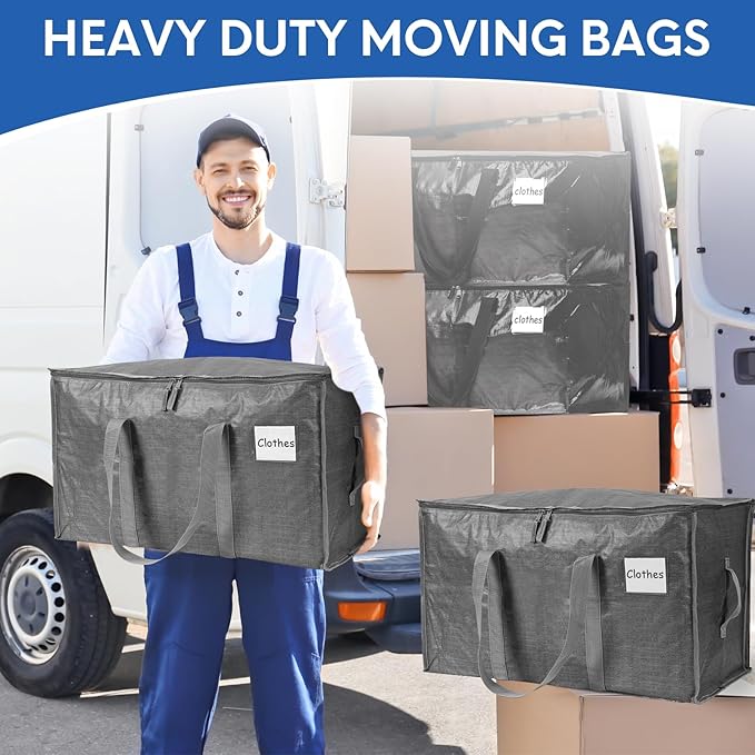 2-Pack Extra-Large Heavy-Duty Storage Totes with Reinforced Handles, Durable Zippers & Waterproof Material — Perfect for Space-Saving, Moving, Shipping and Travel (Grey)