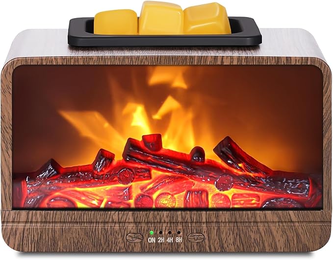 Flame Fireplace Wax Melt Warmer,Scentsy Wax Warmer with Timer, Electric Wax Warmer for Scented Wax with PTC Heating Plate, Wax Burner for Women Gifts & Home Decor(Walnut)