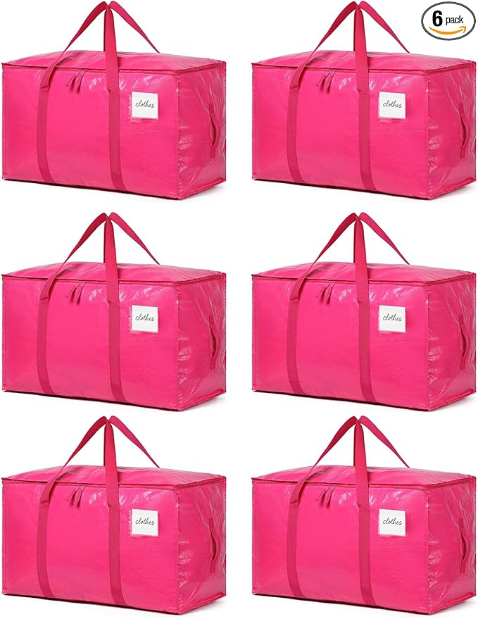 Moving Bags Heavy Duty Hot Pink – Large Packing Bags for Moving, Extra Large Storage Totes with Zippers and Handles