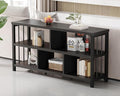 IBF 55“ Black Bookshelf, Industrial Open Horizontal Cube Book Shelf, Low Wide Home 5 Cube Storage Organizer Long Shelf for Bedroom, Wood and Metal Cubby Bookcase for Living Room, Black Oak, 55 inch