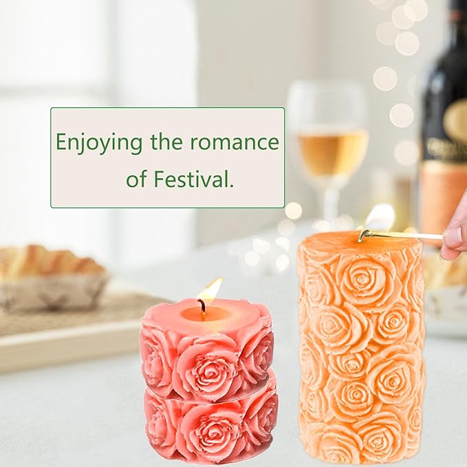 2PCS Rose Silicone Molds, Candle & Soap Molds for DIY Handmade Peony Flower
