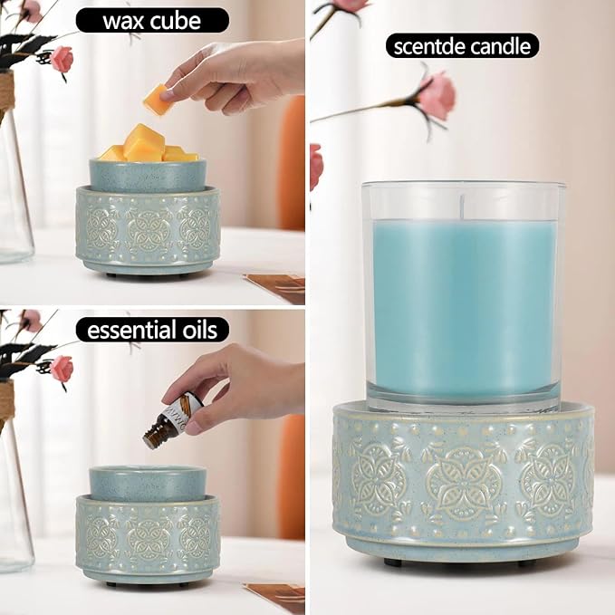 mocosa Ceramic Wax Warmer Wax Melt Warmer for Scented 3-1 Electric Candle Warmer Home Fragrance Wax Burner for Mom Women(Black-Fan Shaped)