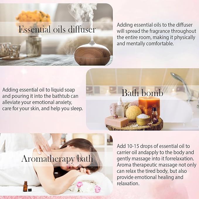 8 Pcs 100% Pure Floral Essential Oils Set for Diffuser, Home Care, Candle, Soap, Clean, Perfume, Laundry - Peppermint, Lavender, Rose, Clove - Organic Aromatherapy for Women and Mom Gift 10ml Each