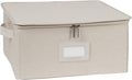 Covermates Dish Storage Box – China & Dinner Plate Storage Container with Dual Zippers, Reinforced Handles, ID Window & Stackable Structured Walls for Dishware Organization, Beige Heather