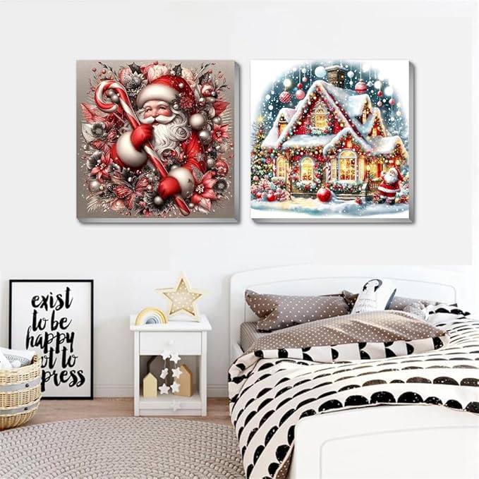 2 pack Santa Claus Paint by Numbers Kit for Adults Beginner With Framed,Christmas Easy Adult Paint by Number Kits on Canvas DIY Painting for Beginners Art by Numbers for Home Wall Decor 10x10 Inch