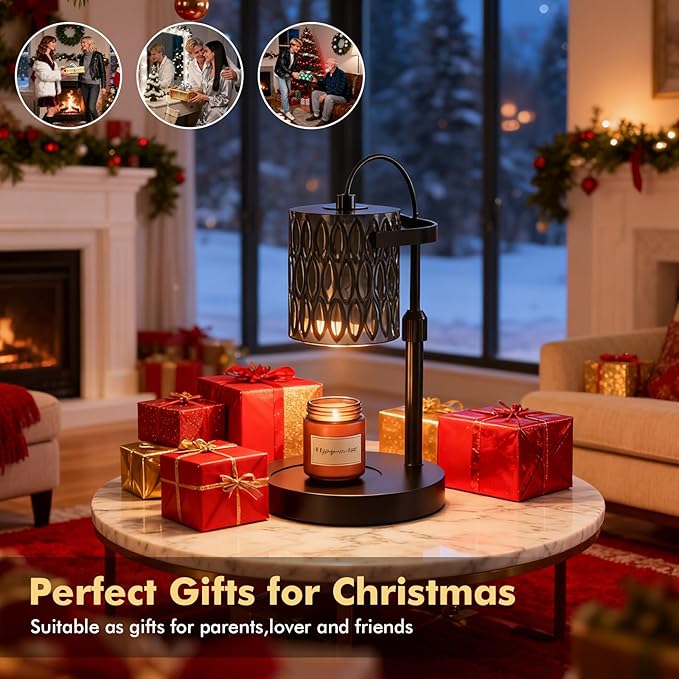 Candle Warmer Lamp with Adjustable Height & Timer - 4-Level Dimmable Wax Warmer for Jar Candles, Includes 2 Bulbs, Elegant Home Decor Gift