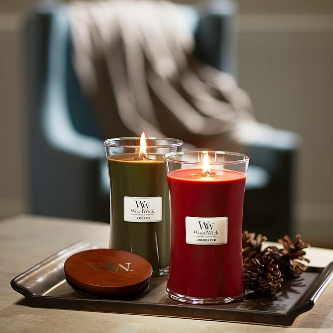 WoodWick Cinnamon Chai Holiday Candle Gifts for Women and Men, 21.5 oz Large Hourglass Candle with Crackling Wick