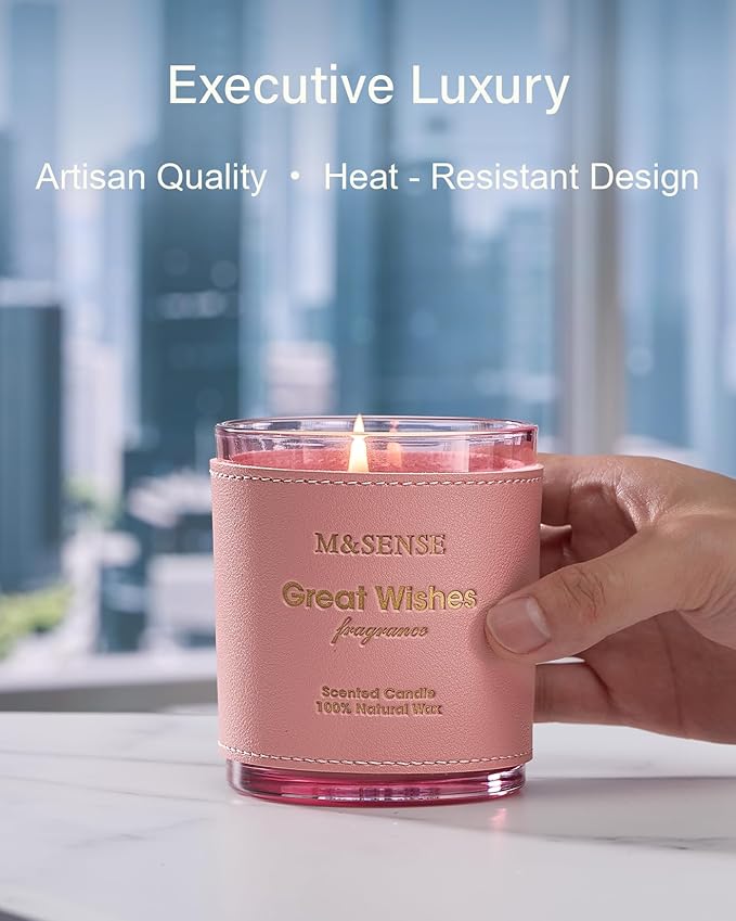 M&SENSE Spring Floral Scented Candles, Non Toxic Soy Wax 10oz 42-Hour Clean Burn, Pink Valentines Candle Gifts for Her, Relaxing Aromatherapy Candle for Stress Relief