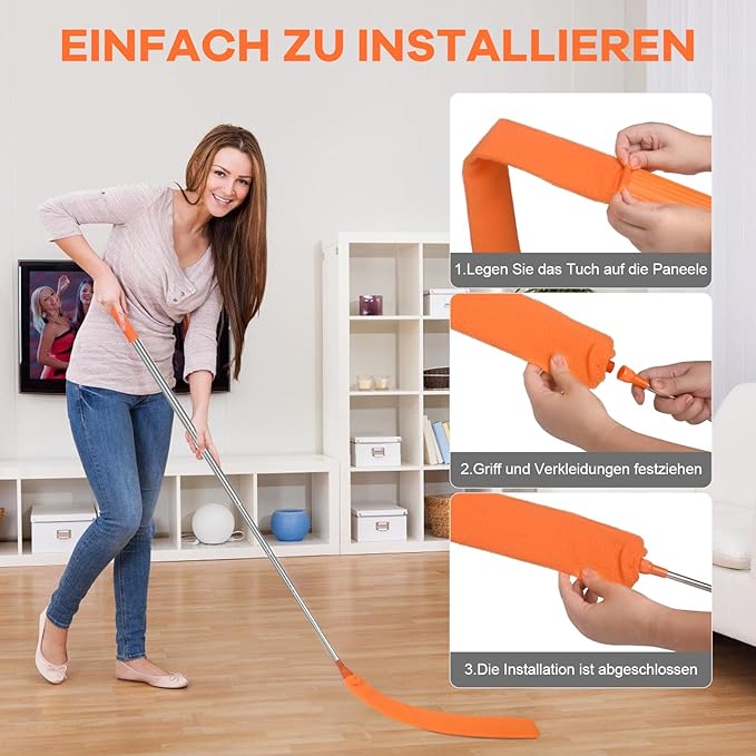 Retractable Gap Dust Cleaner Brush with Long Handle 30 to 100 inches, Cleaning Tools with 2 Microfiber Dusting Cloths, Extendable Duster for Cleaning Under Refrigerator Sofa Couch Bed Furniture