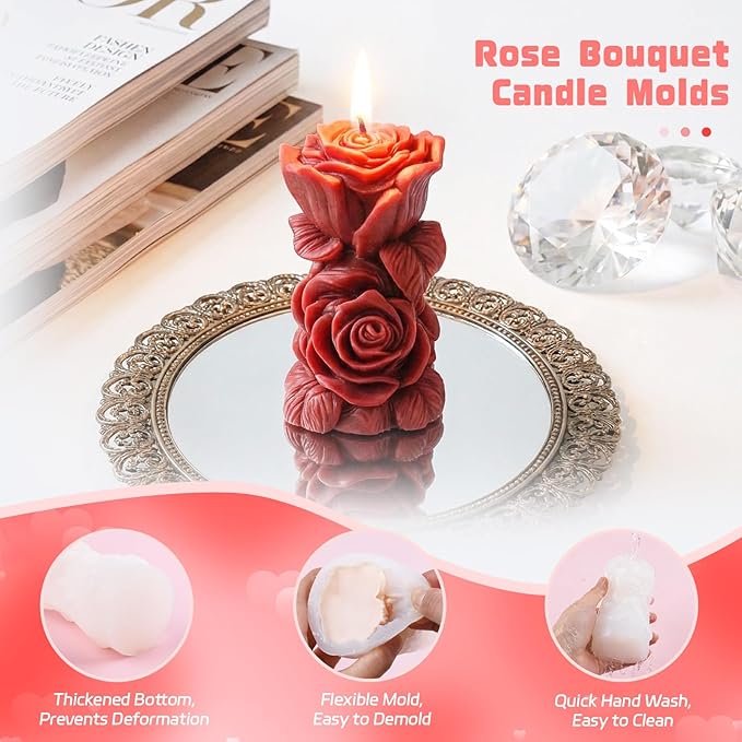 2Pcs Big Size Candle Molds Flower Candle Mold Wave Spiral Rose Silicone Mold Pillar Moldes para Velas Soy Wax, Beeswax, Candle Making, Resin Craft for Anniversary Wedding