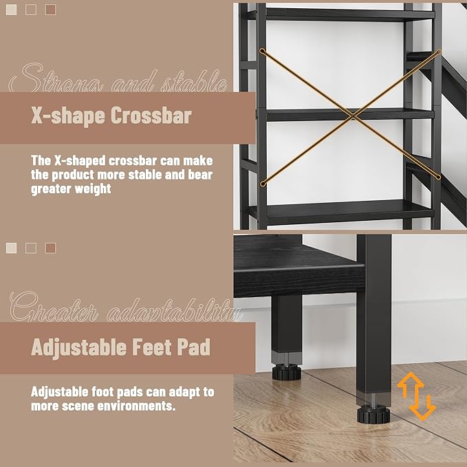 70x70” Triple 5 Tier Book Shelf, Large Wooden Bookcase with 17 Open Display Shelf, Modern Tree Bookshelf Metal Frame Tall Book Case Furniture for Living Room Bedroom Home Office Black